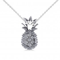 Diamond Pineapple Fashion Pendant Necklace 14K White Gold (0.10ct)