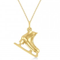 Ice Skate Charm Pendant Necklace 14K Yellow Gold