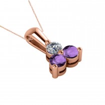 Three Stone Diamond & Amethyst Pendant Necklace 14k Rose Gold (0.50ct)