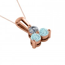 Three Stone Diamond & Aquamarine Pendant Necklace 14k Rose Gold (0.50ct)