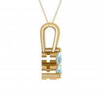 Three Stone Diamond & Aquamarine Pendant Necklace 14k Yellow Gold (0.50ct)