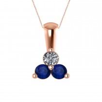 Three Stone Diamond & Blue Sapphire Pendant Necklace 14k Rose Gold (0.50ct)