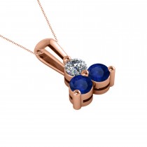 Three Stone Diamond & Blue Sapphire Pendant Necklace 14k Rose Gold (0.50ct)