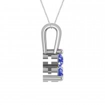 Three Stone Diamond & Blue Sapphire Pendant Necklace 14k White Gold (0.50ct)
