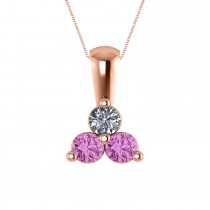 Three Stone Diamond & Pink Sapphire Pendant Necklace 14k Rose Gold (0.50ct)