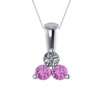Three Stone Diamond & Pink Sapphire Pendant Necklace 14k White Gold (0.50ct)