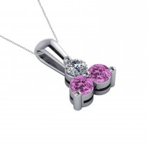 Three Stone Diamond & Pink Sapphire Pendant Necklace 14k White Gold (0.50ct)