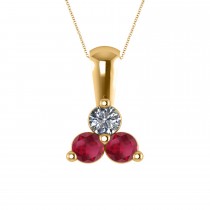 Three Stone Diamond & Ruby Pendant Necklace 14k Yellow Gold (0.50ct)
