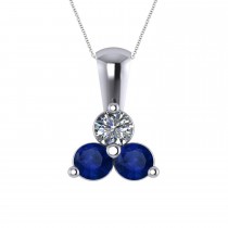 Three Stone Diamond & Blue Sapphire Pendant 14k White Gold (1.00ct)