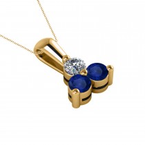 Three Stone Diamond & Blue Sapphire Pendant Necklace 14k Yellow Gold (1.00ct)