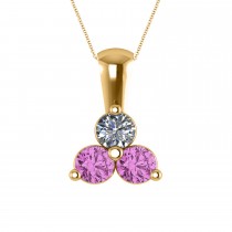 Three Stone Diamond & Pink Sapphire Pendant 14k Yellow Gold (1.00ct)