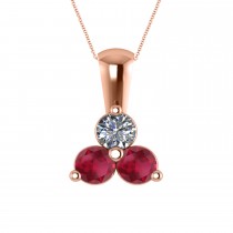 Three Stone Diamond & Ruby Pendant Necklace 14k Rose Gold (1.00ct)