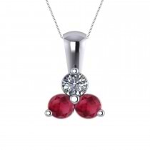 Three Stone Diamond & Ruby Pendant Necklace 14k White Gold (1.00ct)
