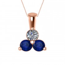 Three Stone Diamond & Blue Sapphire Pendant 14k Rose Gold (1.50ct)
