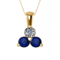 Three Stone Diamond & Blue Sapphire Pendant 14k Yellow Gold (1.50ct)