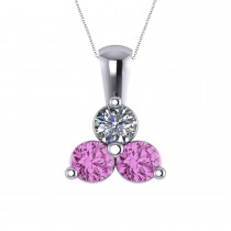 Three Stone Diamond & Pink Sapphire Pendant 14k White Gold (1.50ct)