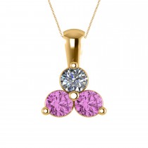Three Stone Diamond & Pink Sapphire Pendant 14k Yellow Gold (1.50ct)