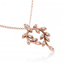 Diamond Vine Leaf Pendant Necklace 14k Rose Gold (0.24ct)