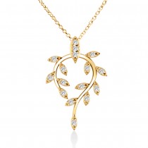 Diamond Vine Leaf Pendant Necklace 14k Yellow Gold (0.24ct)