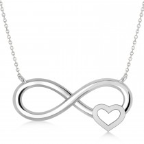 Infinity & Heart Pendant Necklace 14k White Gold
