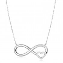 Infinity & Heart Pendant Necklace 14k White Gold