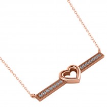 Diamond Bar Pendant Necklace w/Heart 14K Rose Gold (0.21ct)