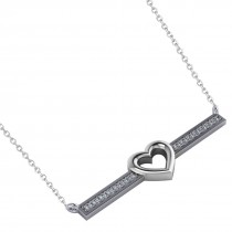 Diamond Bar Pendant Necklace w/Heart 14K White Gold (0.21ct)