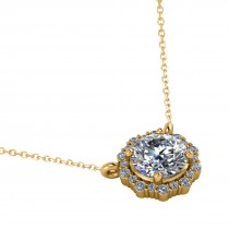 Round Diamond Halo Pendant Necklace 14K Yellow Gold (1.15ct)