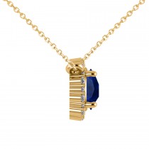Round Diamond & Blue Sapphire Halo Pendant Necklace 14K Yellow Gold (1.55ct)