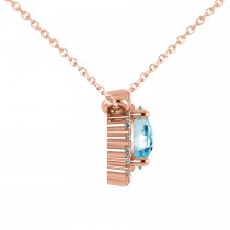 Round Diamond & Blue Topaz Halo Pendant Necklace 14K Rose Gold (1.50ct)