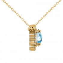 Round Diamond & Blue Topaz Halo Pendant Necklace 14K Yellow Gold (1.50ct)