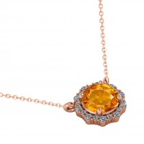 Round Diamond & Citrine Halo Pendant Necklace 14K Rose Gold (1.25ct)