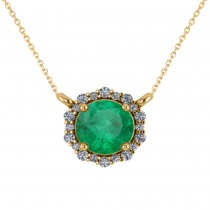 Round Diamond & Emerald Halo Pendant Necklace 14K Yellow Gold (1.40ct)