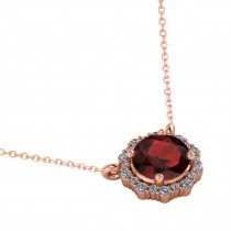 Round Diamond & Garnet Halo Pendant Necklace 14K Rose Gold (1.55ct)