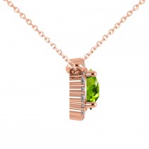 Round Diamond & Peridot Halo Pendant Necklace 14K Rose Gold (1.25ct)