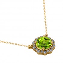 Round Diamond & Peridot Halo Pendant Necklace 14K Yellow Gold (1.25ct)