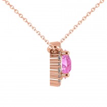 Round Diamond & Pink Sapphire Halo Pendant Necklace 14K Rose Gold (1.55ct)