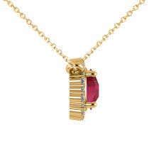 Round Diamond & Ruby Halo Pendant Necklace 14K Yellow Gold (1.55ct)