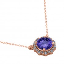 Round Diamond & Tanzanite Halo Pendant Necklace 14K Rose Gold (1.55ct)