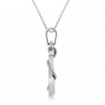 Men's Anchor Pendant Necklace Rope Design 14k White Gold