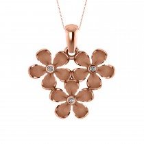 Three Flower Diamond Accented Pendant Necklace 14k Rose Gold