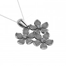 Three Flower Diamond Accented Pendant Necklace 14k White Gold