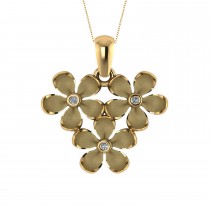 Three Flower Diamond Accented Pendant Necklace 14k Yellow Gold