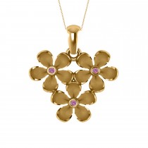 Three Flower Pink Sapphire Accented Pendant Necklace 14k Yellow Gold