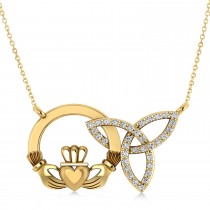 Diamond Claddagh & Trinity Pendant Necklace 14k Yellow Gold (0.18ct)