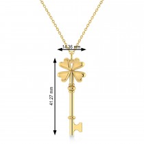 Four Leaf Clover Key Pendant Necklace 14k Yellow Gold