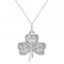 Celtic Knot Three-Leaf Clover Pendant Necklace 14k White Gold