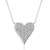 Diamond Pave Elongated Heart Pendant Necklace 14k White Gold (0.57ct)