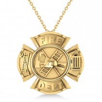 Fire Department Badge Pendant Necklace 14k Yellow Gold