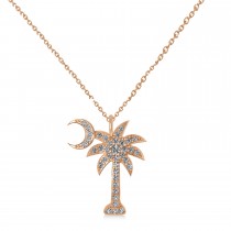 Lab Grown Diamond Palmetto & Crescent Moon Pendant Necklace 14k Rose Gold (0.81ct)